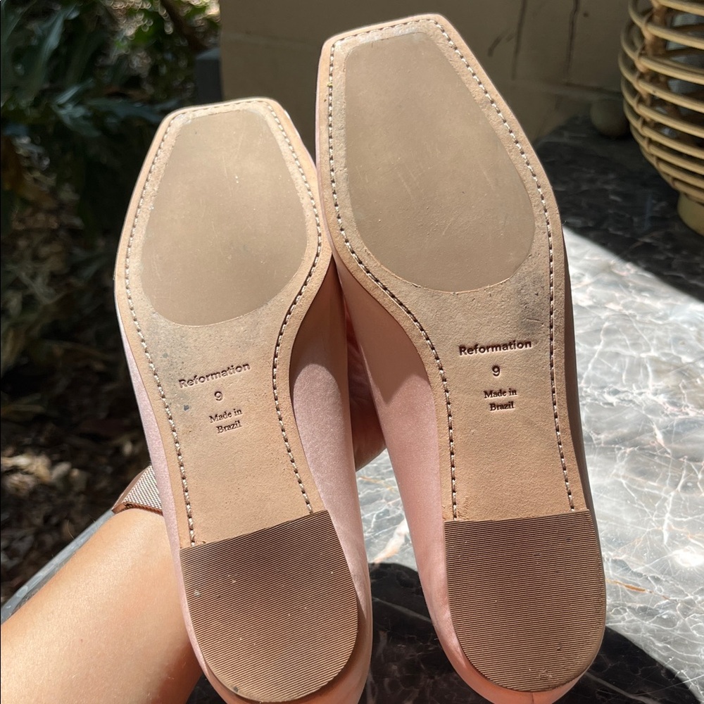 Reformation Blush Satin Square-Toe Mikayla Ballet Flats - Picture 5 of 6